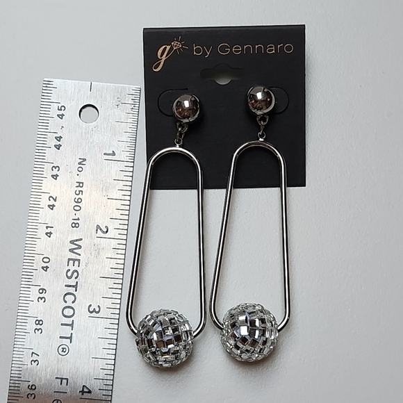 g by Gennaro Disco Ball Dangle Earrings Silver Tone Ball Post - Picture 4 of 7